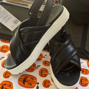 UGG Women's Black Strappy Sandals with White Platform
